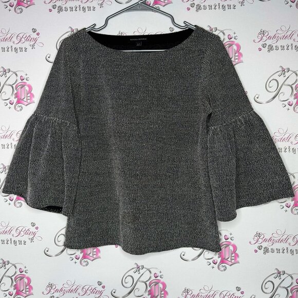 Banana Republic Tops - Banana republic top bell bottom hem sleeves flare cute tweed style black white